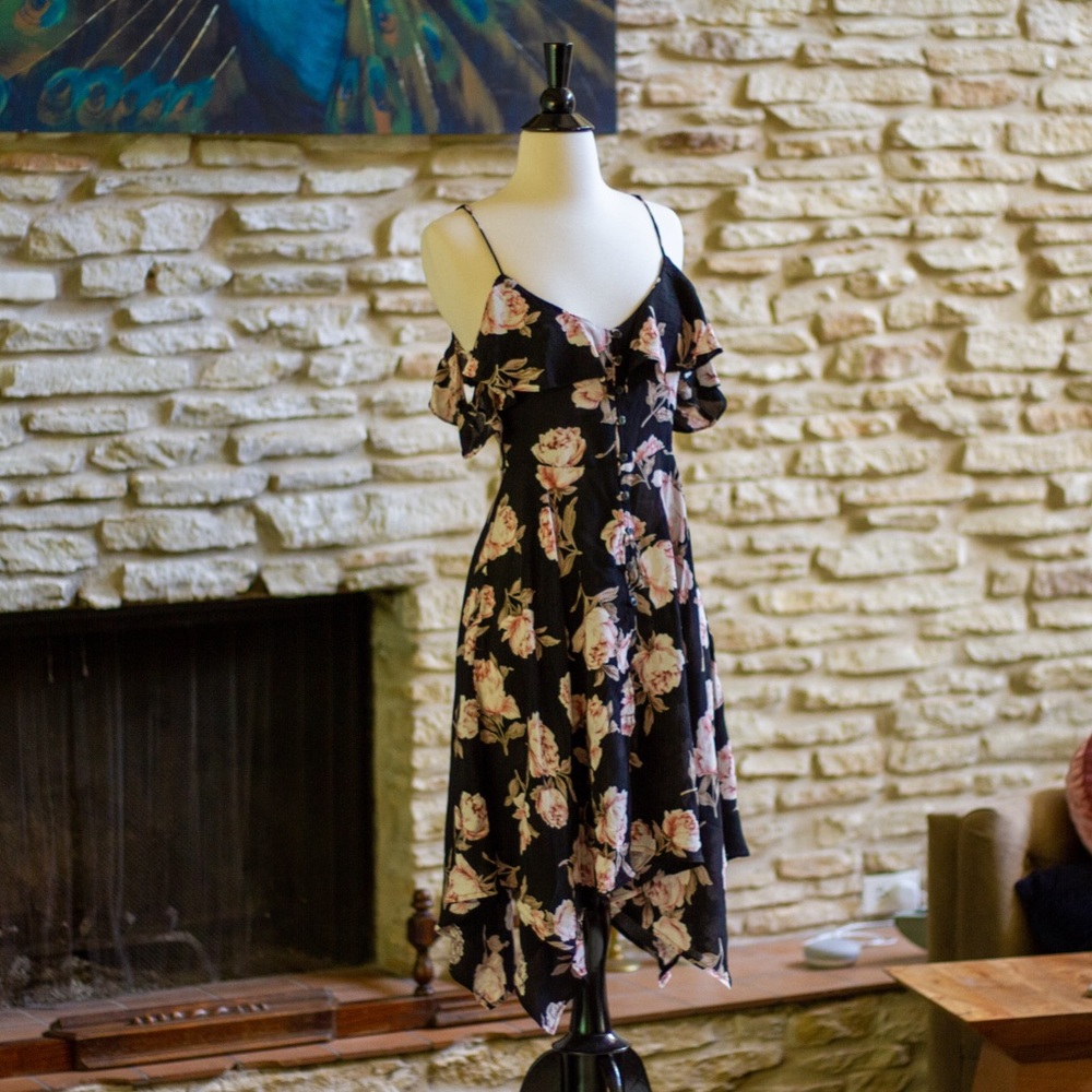 Topshop Petite Floral Handkerchief Hem Midi Dress